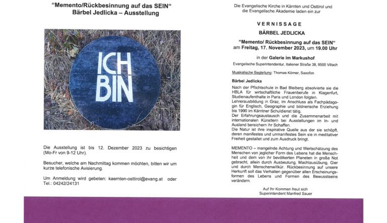Bild 1: “Memento/Rückbesinnung auf das SEIN“&nbsp;  &nbsp;  &nbsp;   Bärbel Jedlicka – Ausstellung